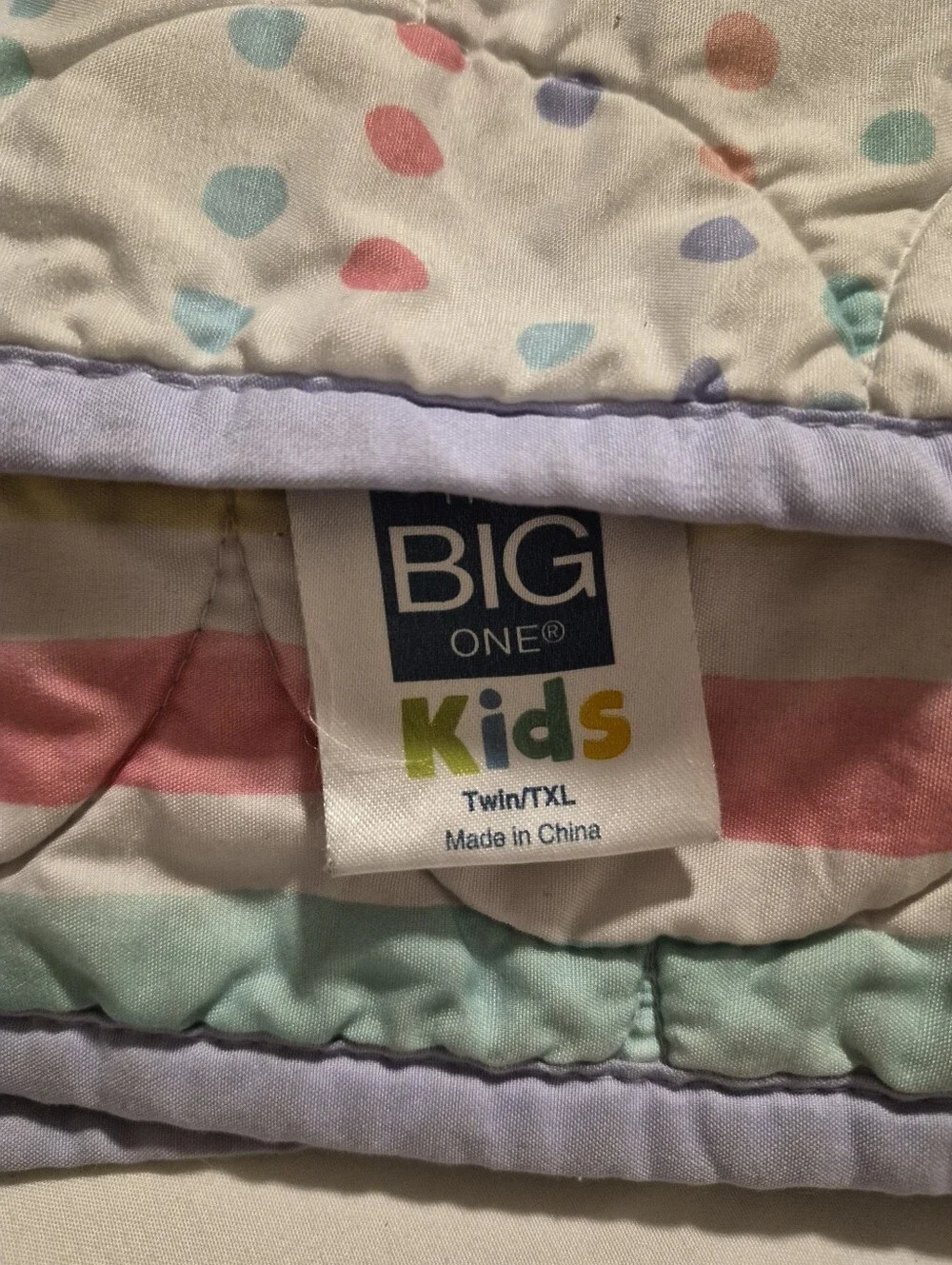 The Big One Reversible Quilt TwinXL Madison Dots / Rainbow Stripes